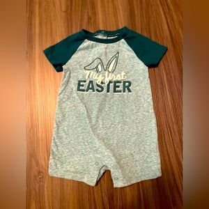 Way to Celebrate Gray and Green 'My First Easter' Baby Romper size 0/3M